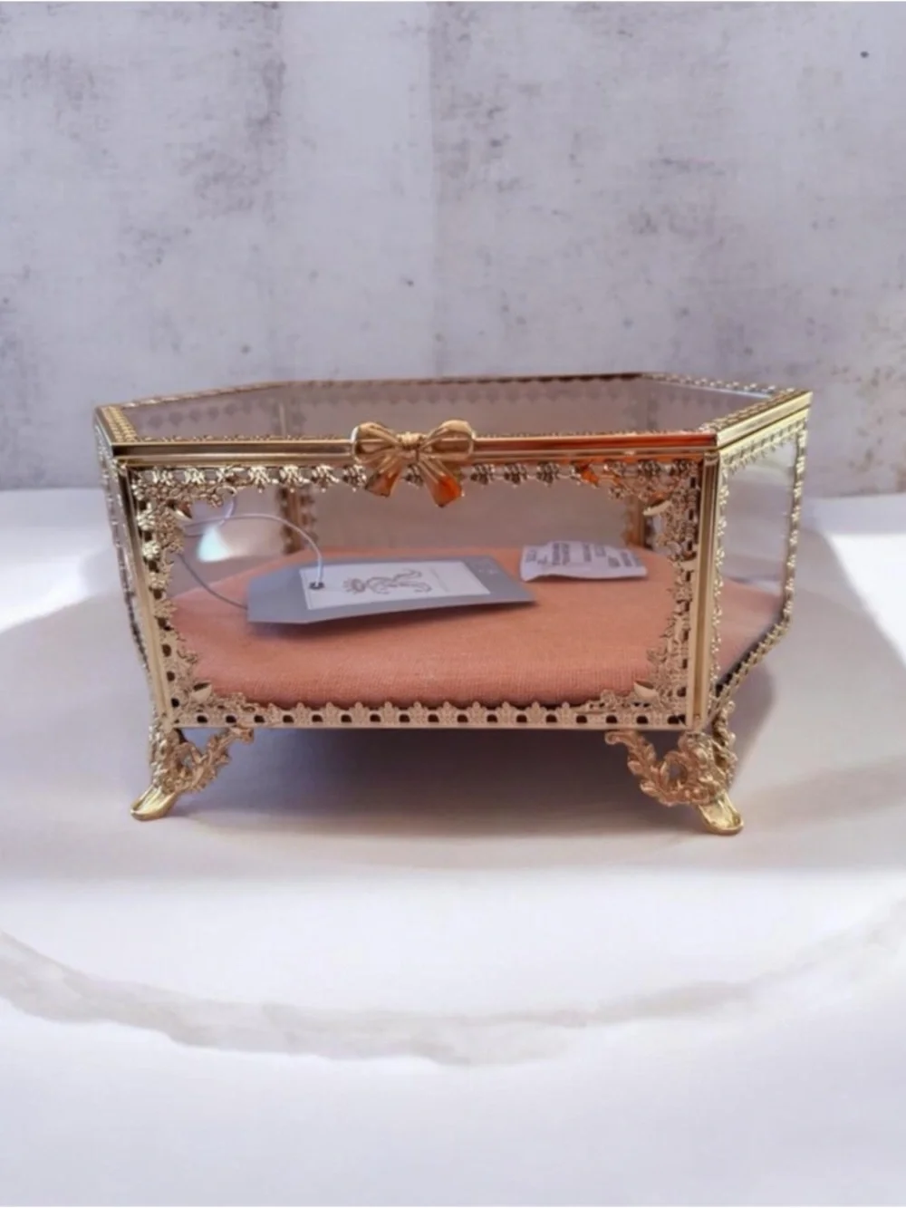 Elegant Gold Glass Jewelry Box antique style